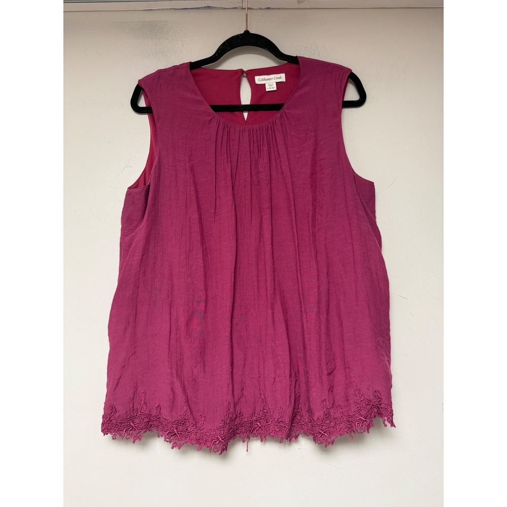 Coldwater Creek Sleeveless Top Women L Magenta Excellent Lace Hem Boho 8722